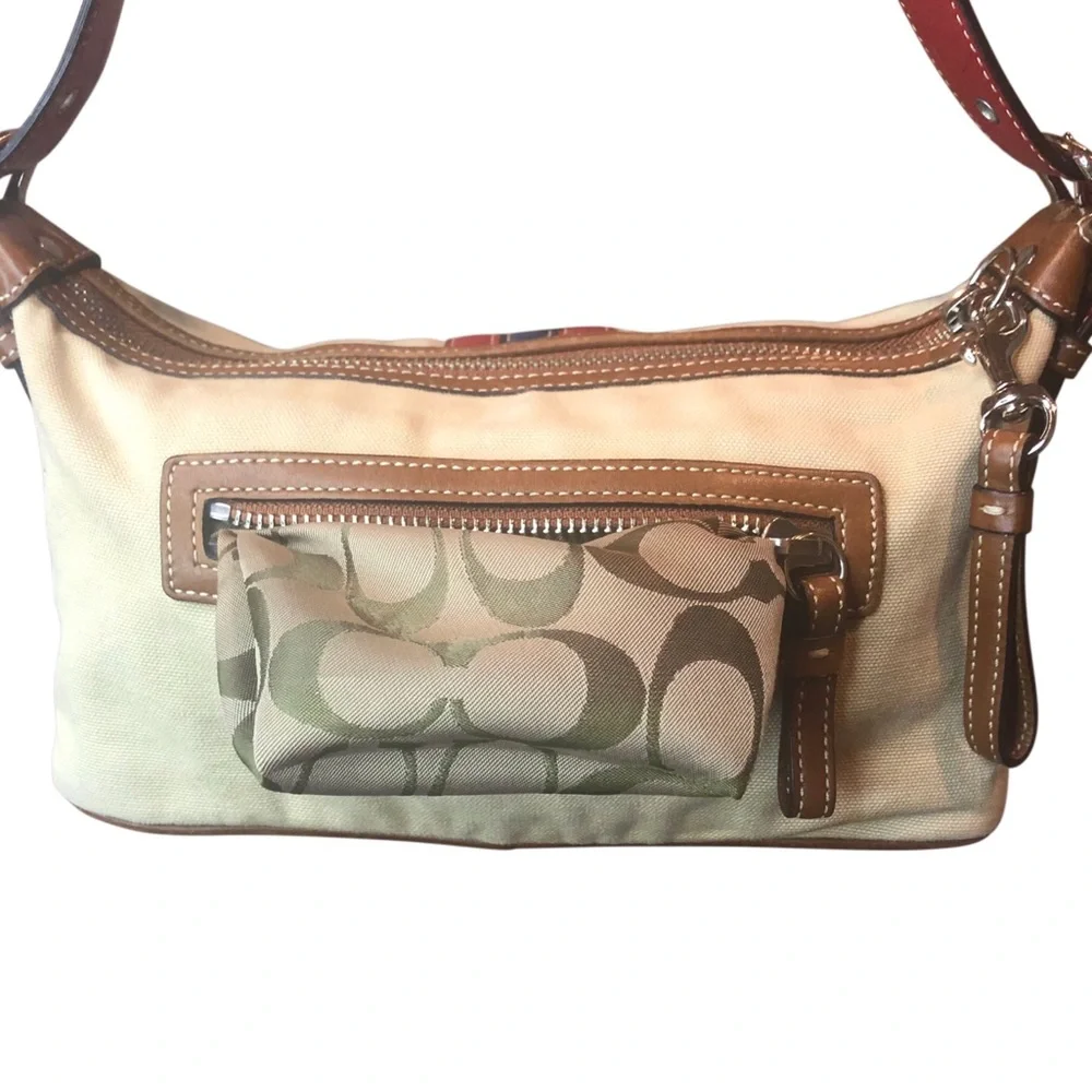 COACH Soho Hampton Canvas Stripe Mini Shoulder Bag with Exterior Zip Pocket